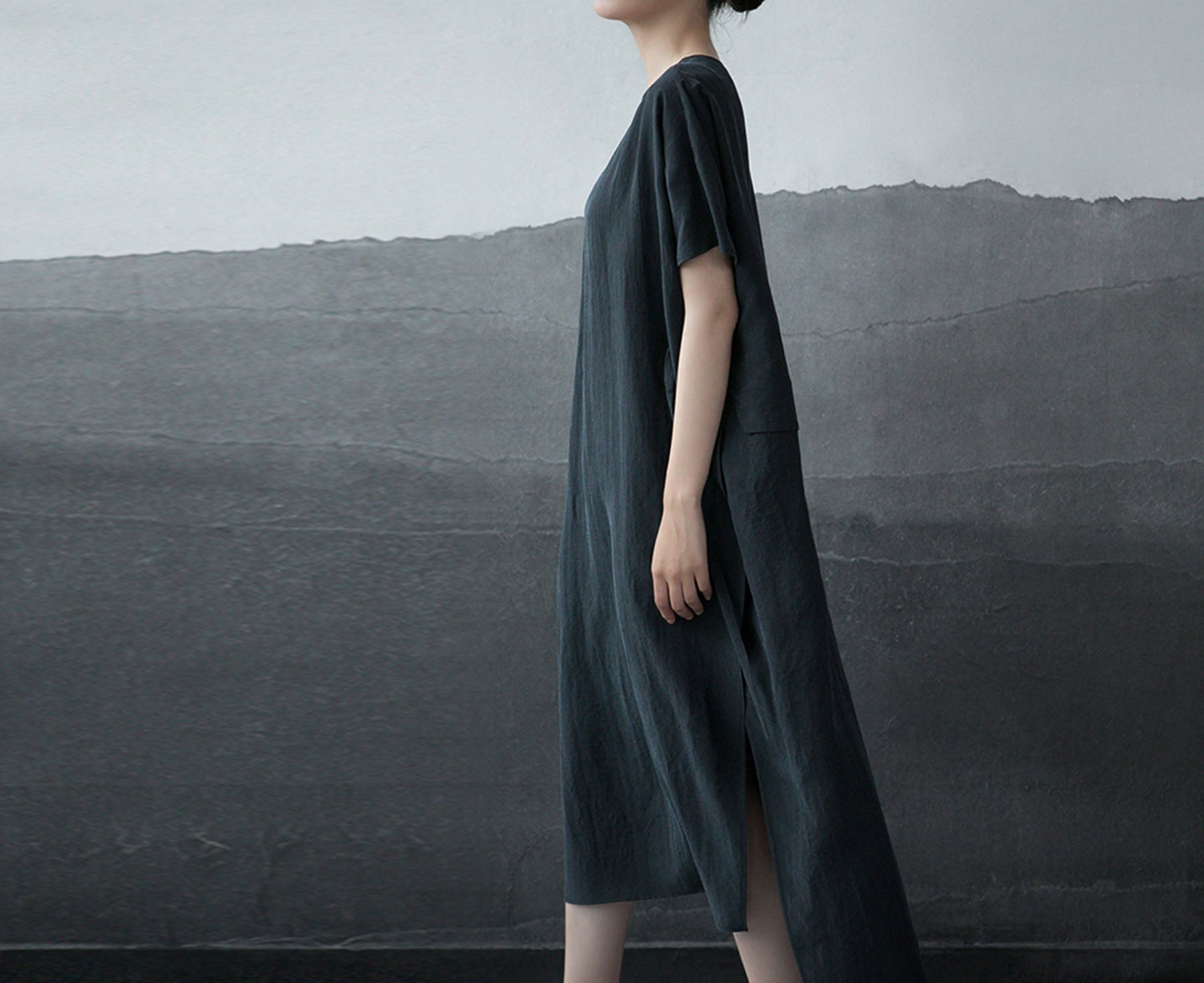 edoa Cracked Mud Silk Mock Two-piece Dress