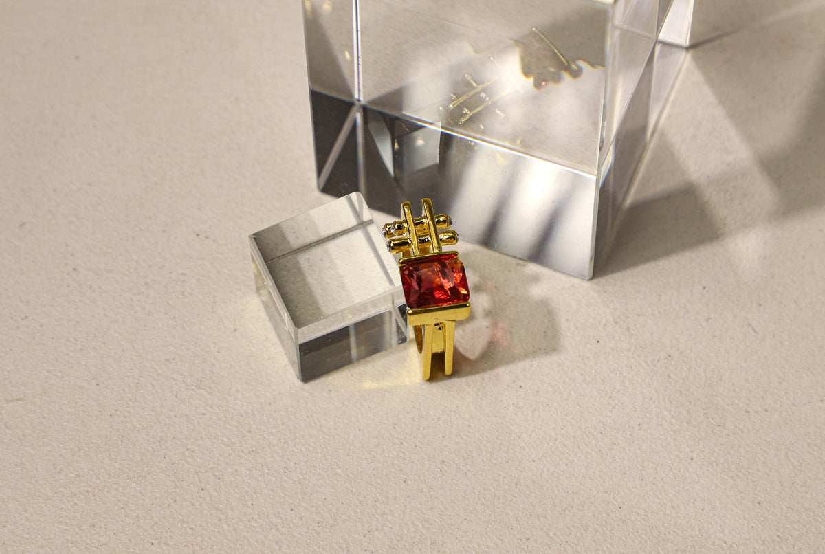 edoa Deconstructed Architectural Square Band Garnet Ring