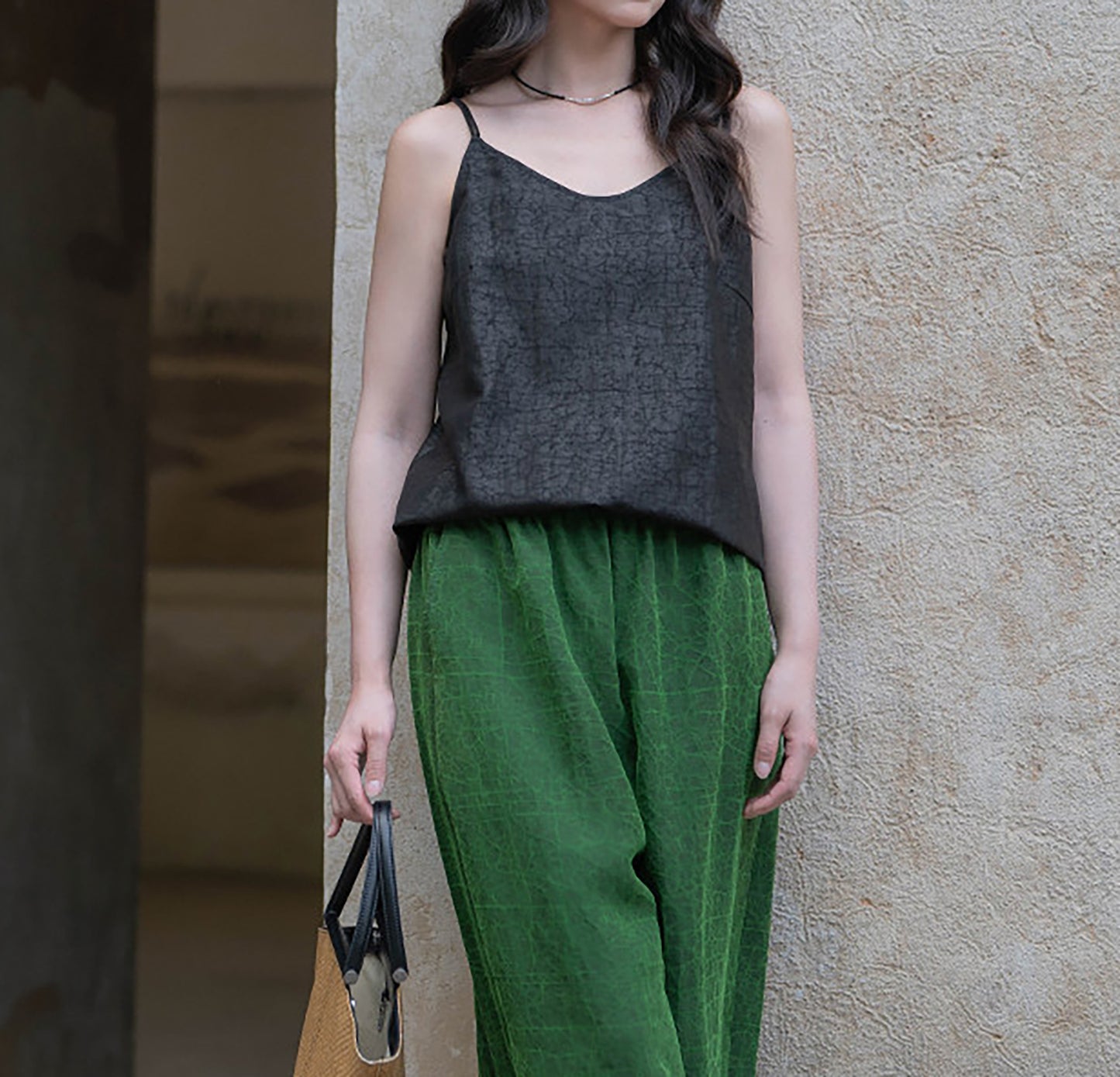 edoa Crackle Mud Silk Cami Top with Double Strap