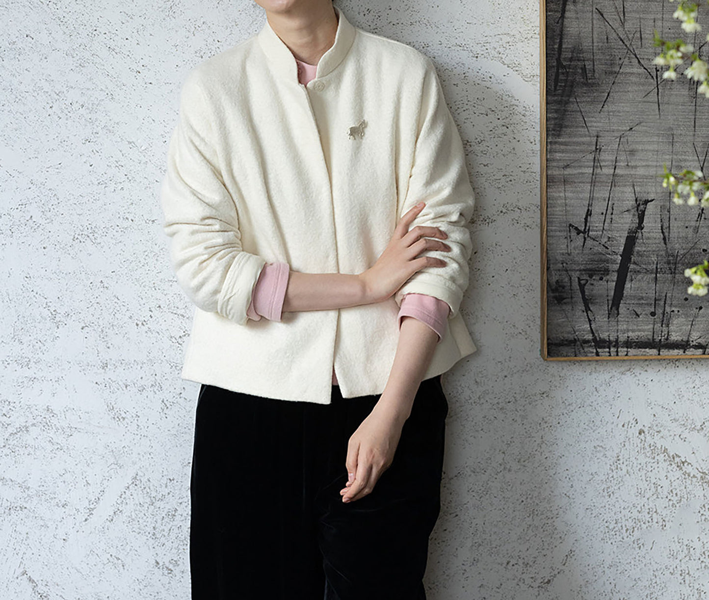 edoa Boiled Wool Short Chinese Coat