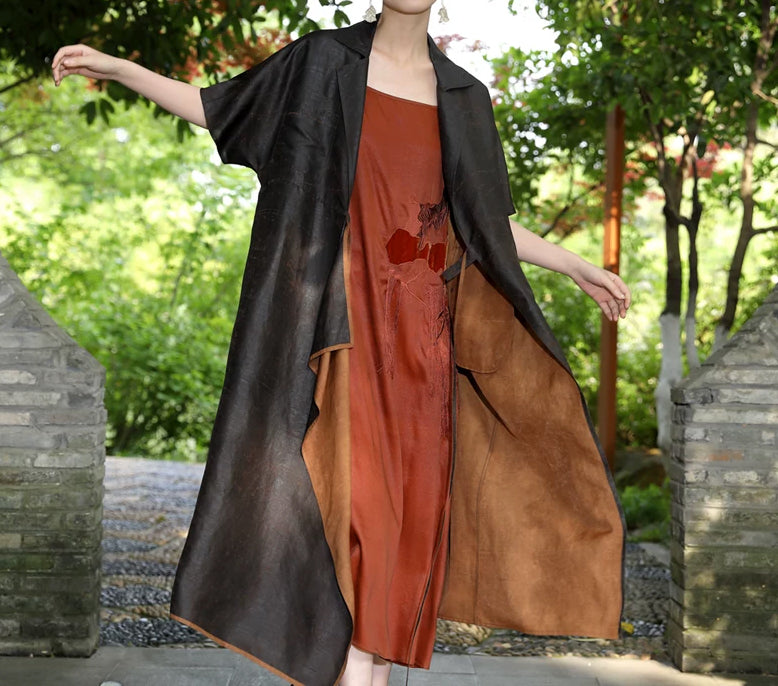 edoa Cracked Mud Silk Duster Coat