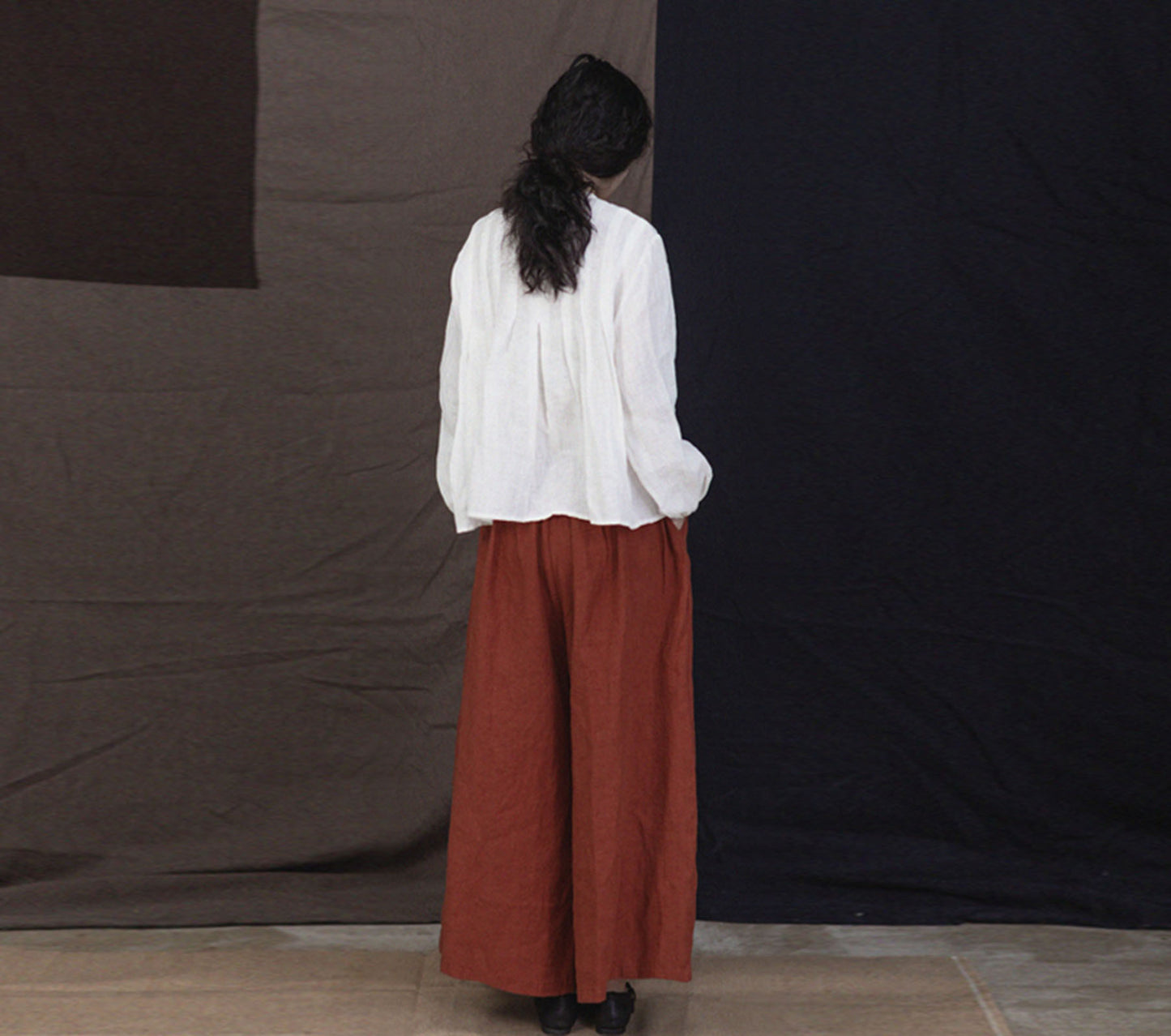 edoa Linen Wide Leg Culotte Pants