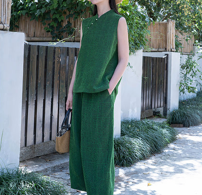 Emerald Green Cracked Mud Silk Tapered Pants pa0172 Q718