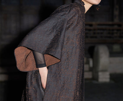 edoa Loose Fitting Cracked Mud Silk Coat