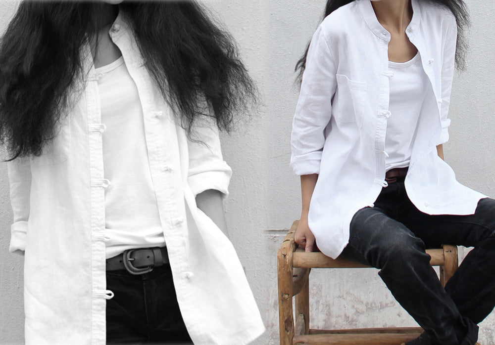edoa Stand Collar Linen Chinese Shirt 