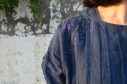 edoa Linen Tunic with Pintucked and Embroidery