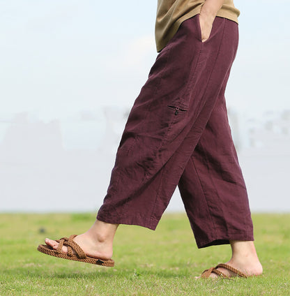 edoa Burgundy French Linen Tapered Pants