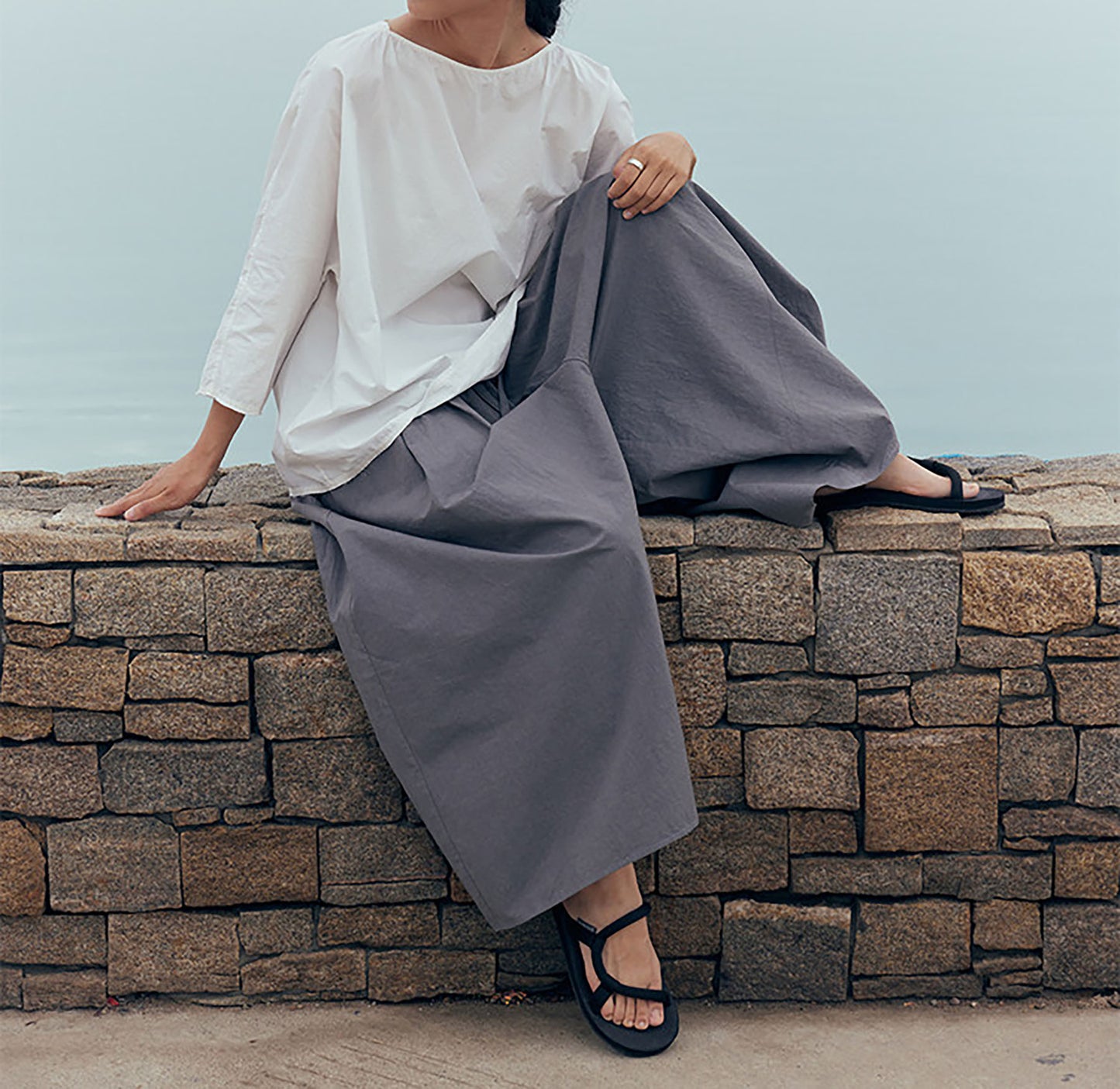 edoa White Loose Fitting Dolman Sleeves  Cotton Pullover Shirt
