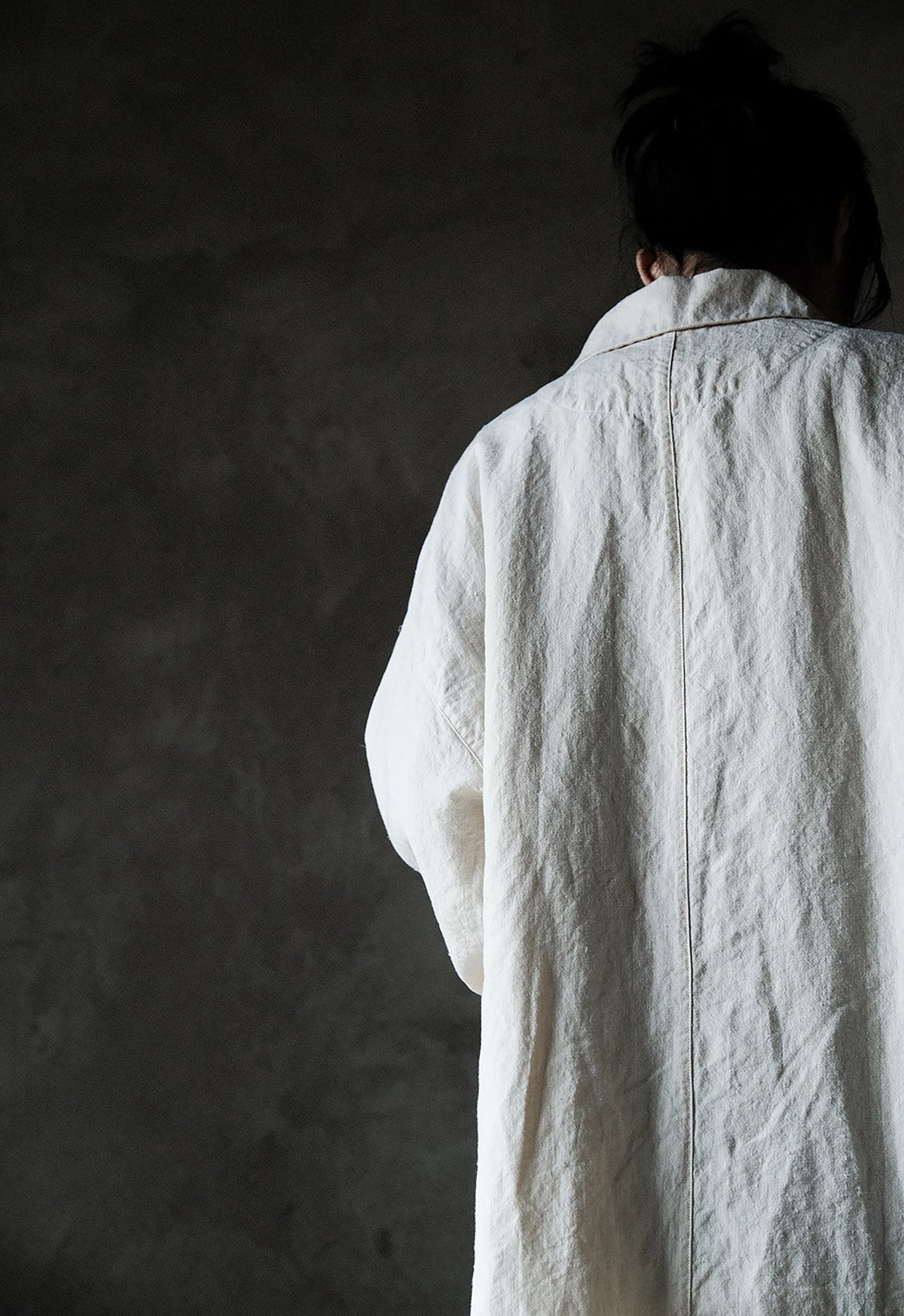 edoa White Silk Linen Blend Dust Coat 