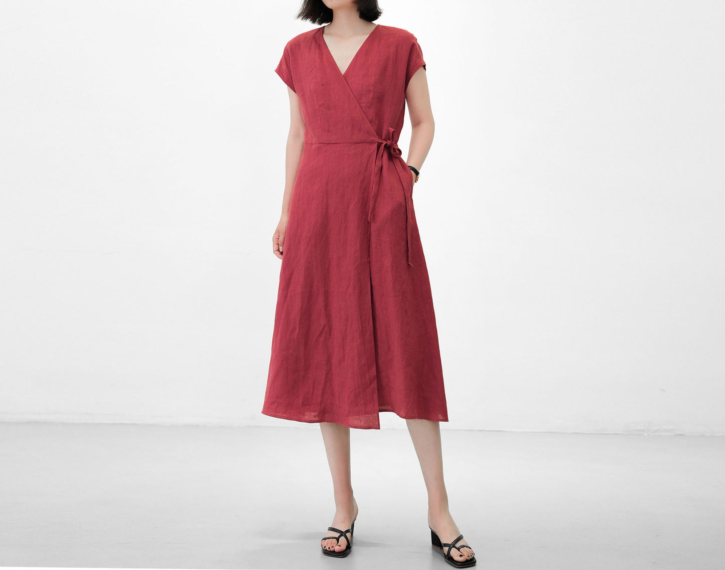 edoa V neck Linen Wrap Dress