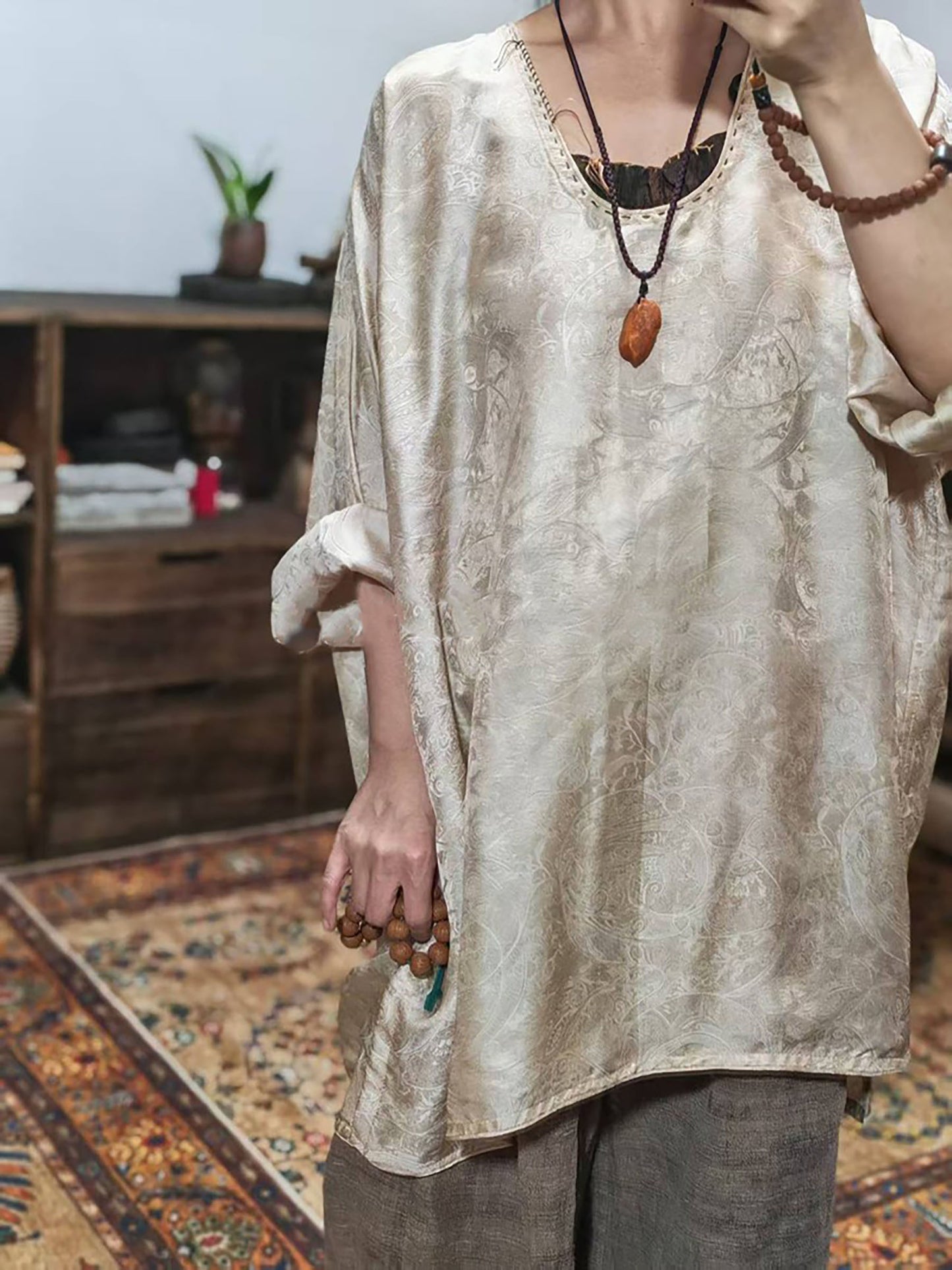 edoa Mulberry Silk Flowery Hualuo Tunic