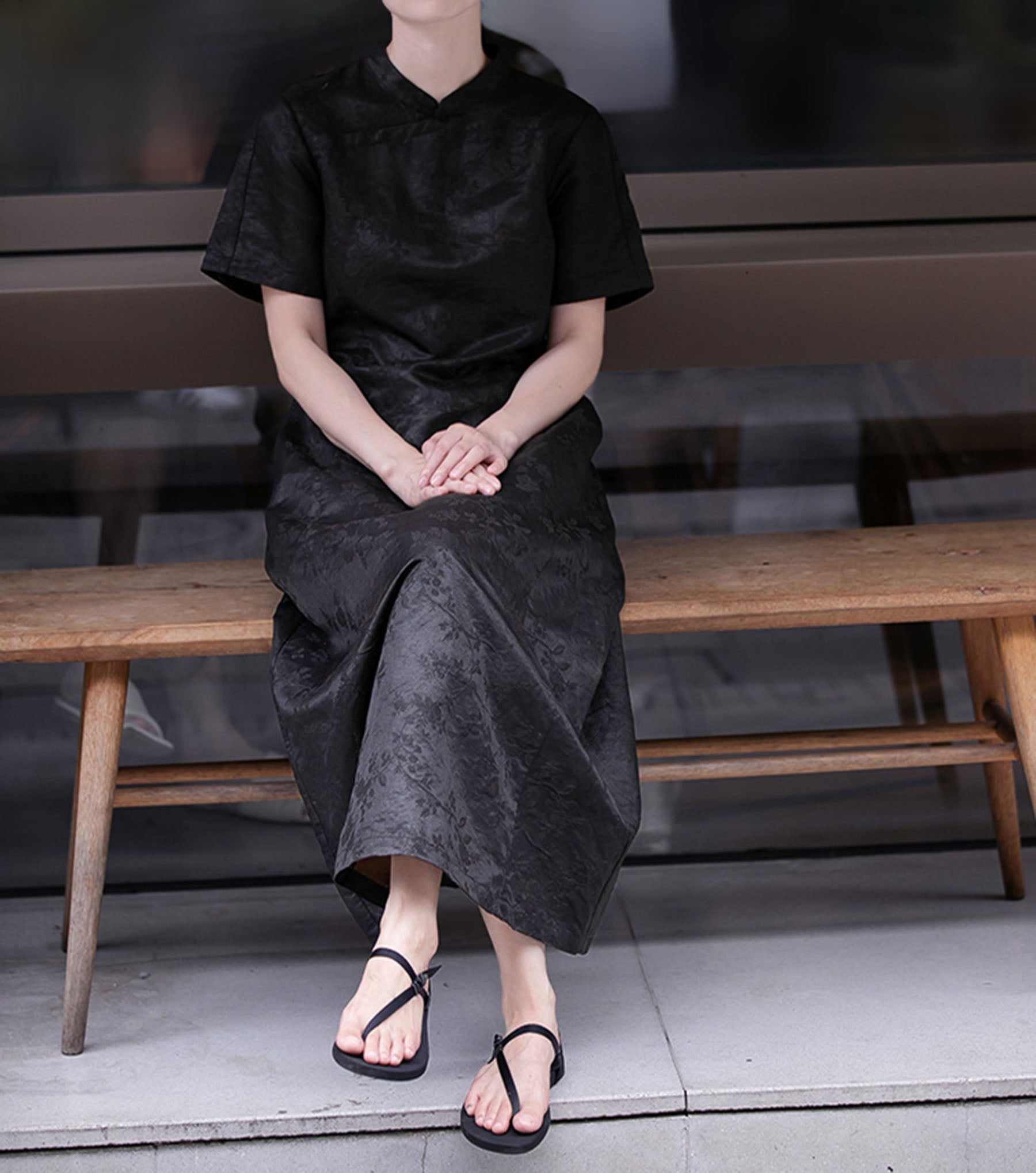 edoa Mud Silk Linen blend Jacquard Qipao