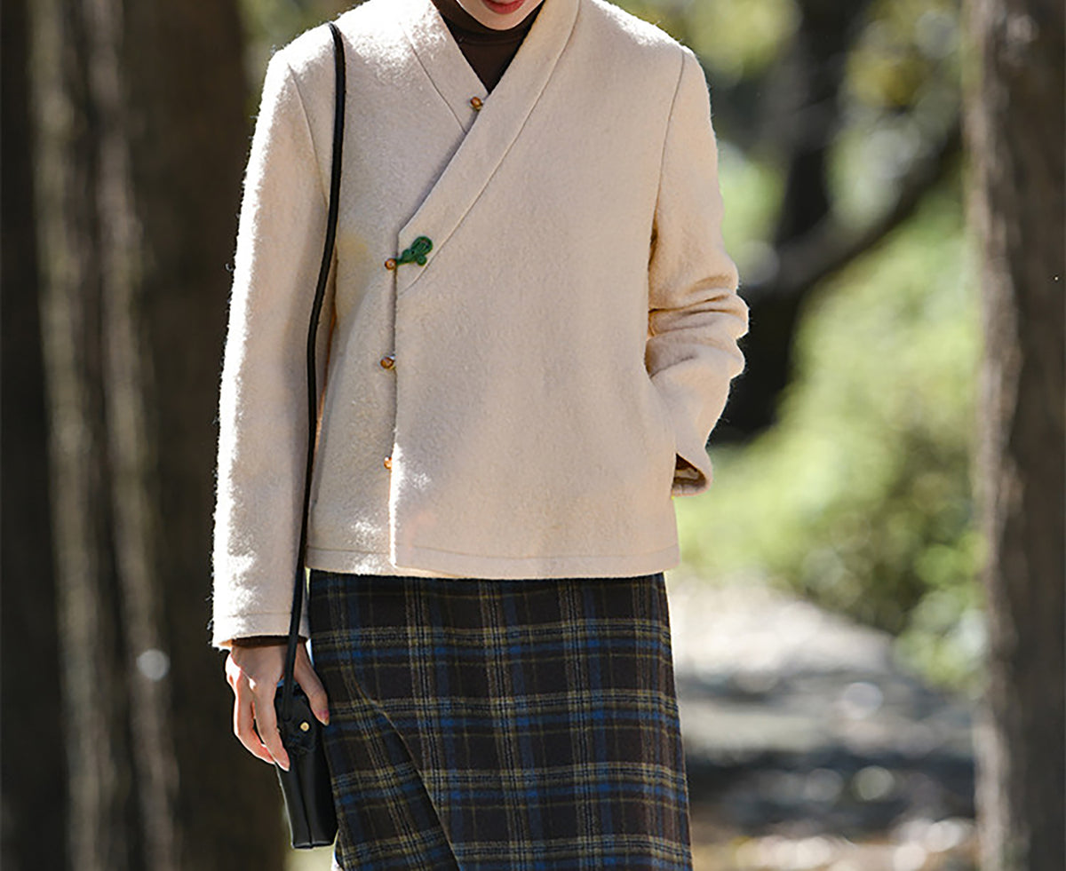 edoa Winter Boiled Wool Short Chinese Coat