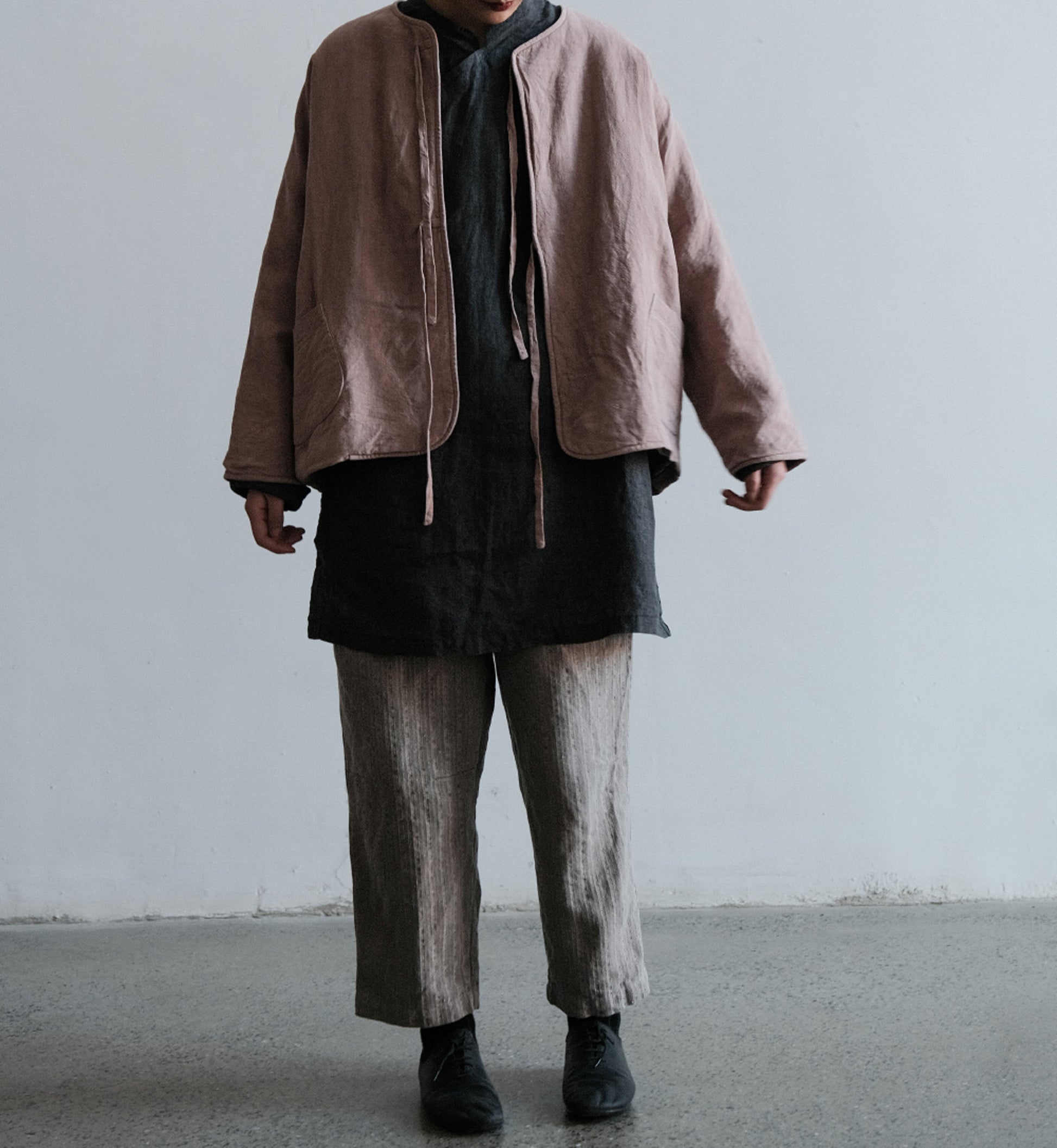 edoa Washed Linen Padding Tie Jacket 