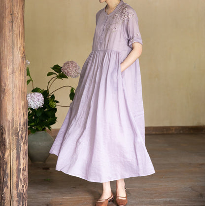 edoa Ramie Chinese Dress with Hand Embroidery