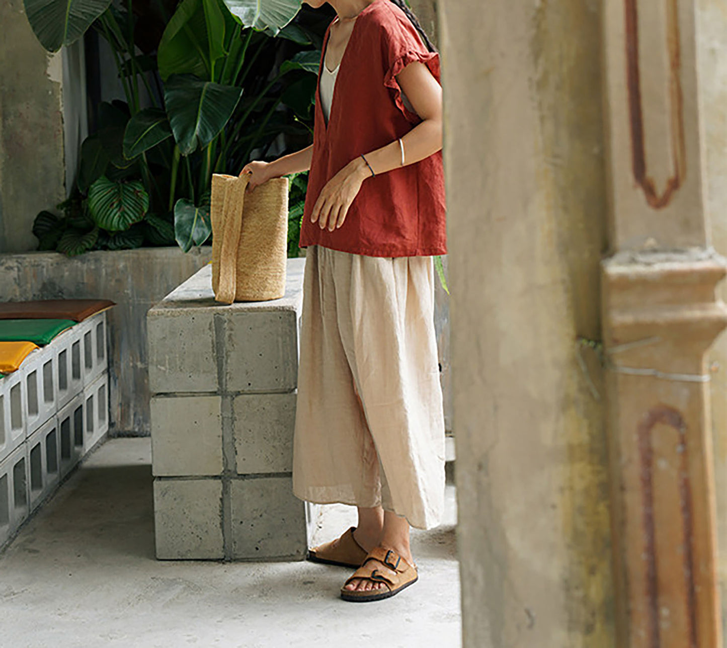 edoa Flax Linen Wide Leg Pants 