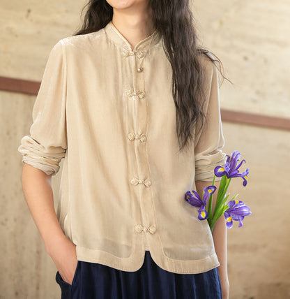 edoa Silk Velvet Chinese Blouse 