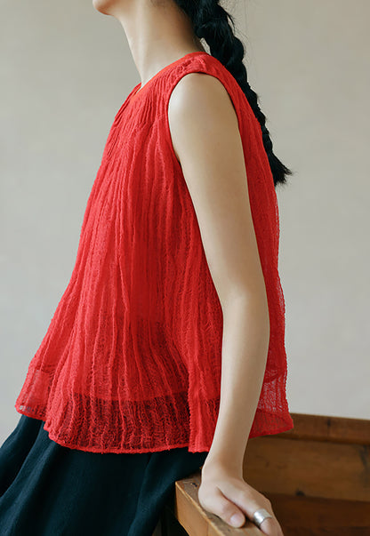 edoa Crushed Linen Pintucked Tank Top