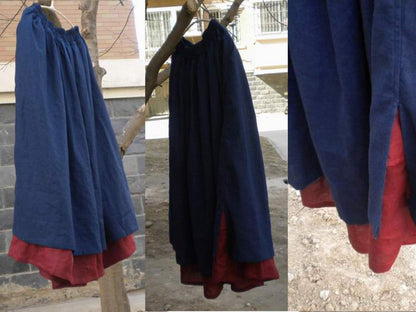 Colorblock Double Layer Linen Maxi Skirt sk0062 030