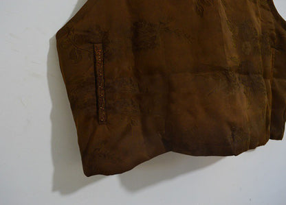 Distressed Mud Silk Jacquard High Neck Goose Down Vest to0336 X004