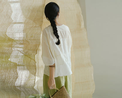 edoa Linen and Tussah Silk Patchwork Blouse