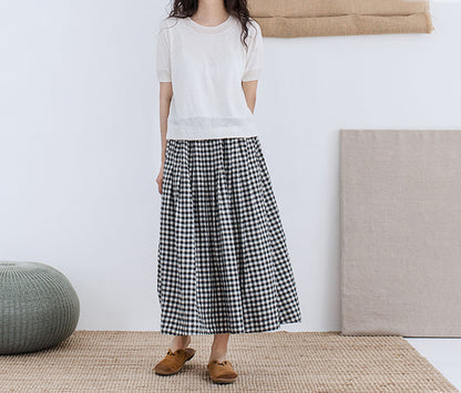 edoa Yarn Dyed Linen Gingham Skirt