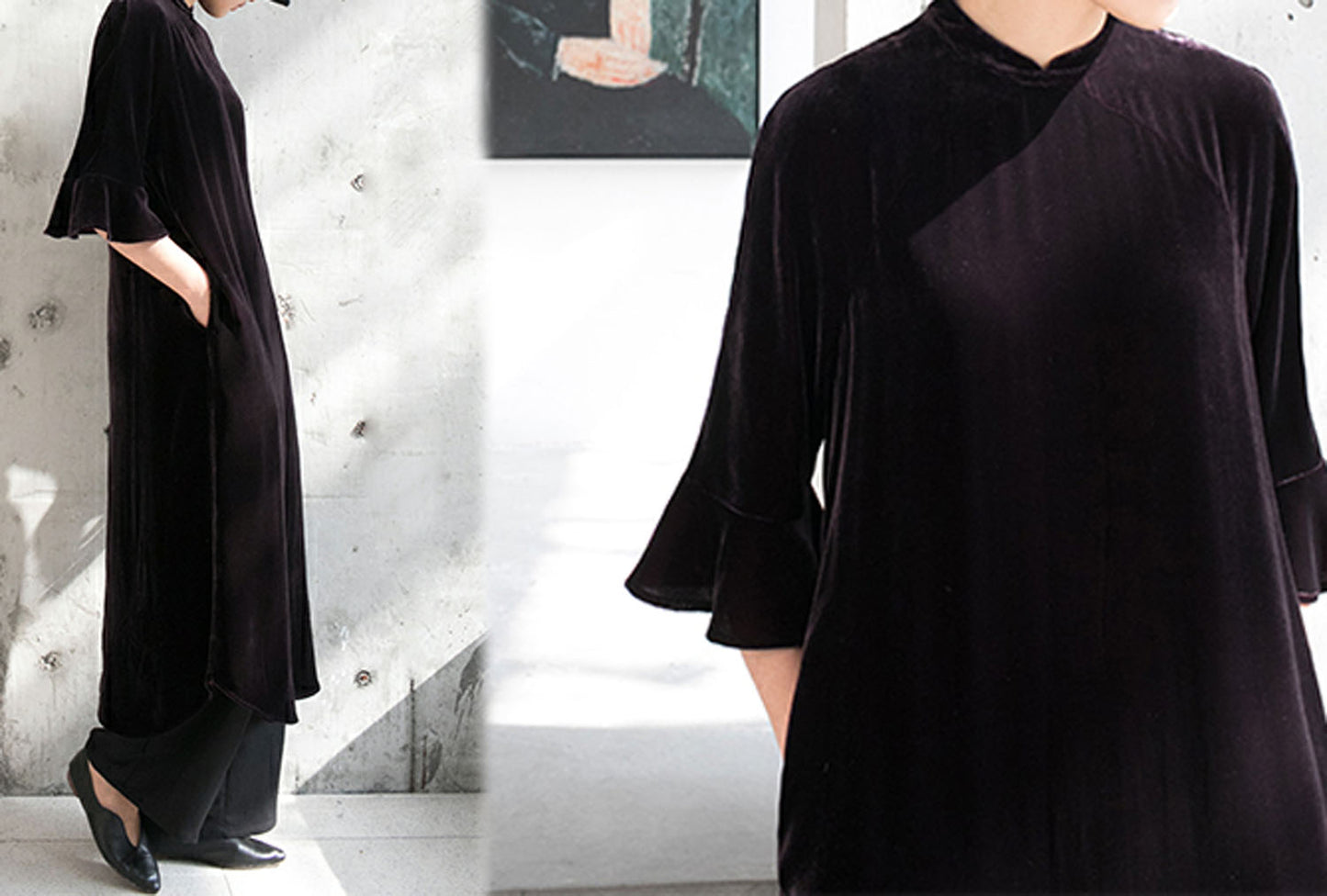 edoa Silk Velvet Modified Qipao