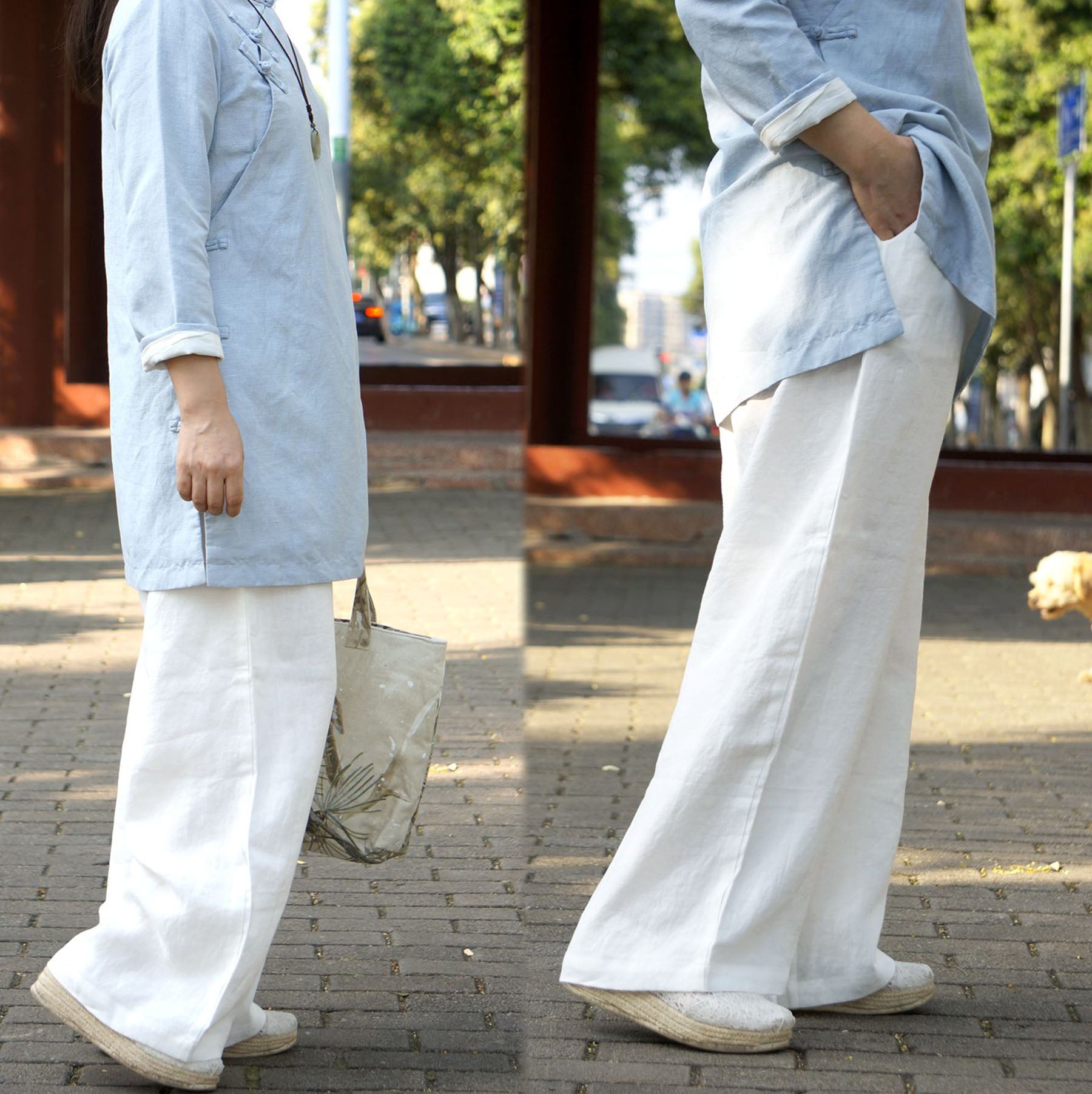 edoa Washed Linen Wide Leg Pants