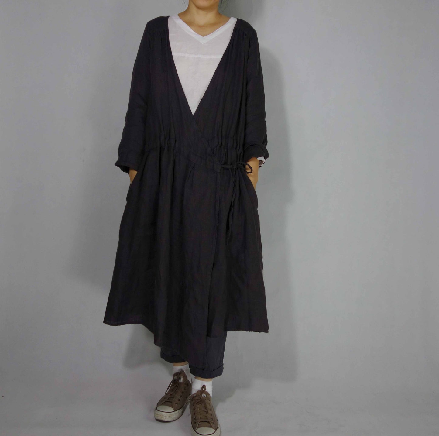 edoa Black Linen Wrap Dress 