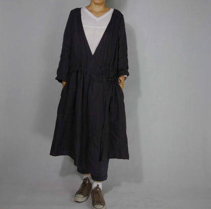 edoa Black Linen Wrap Dress 