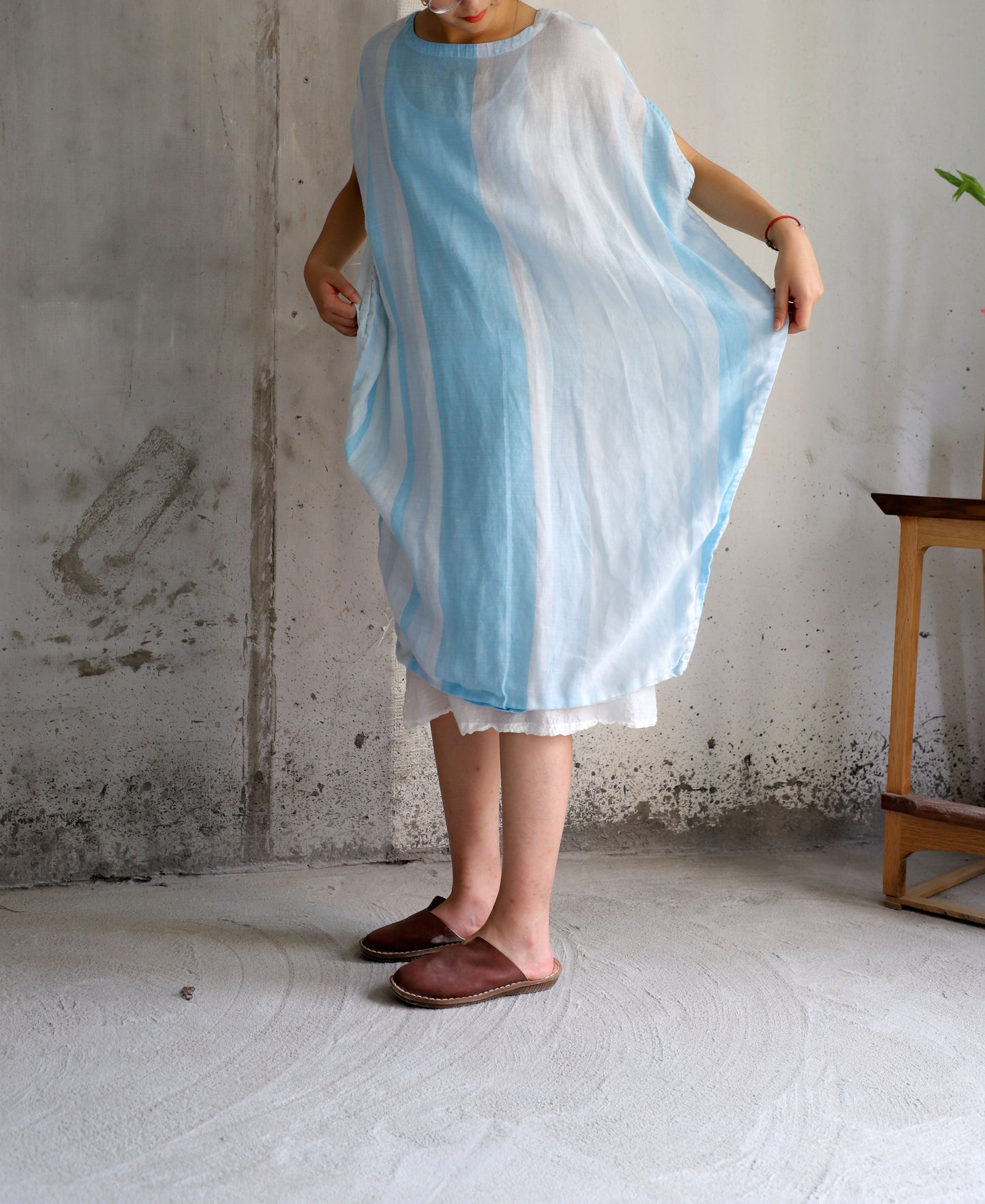 edoa Striped Ramie Oversized Circle Dress