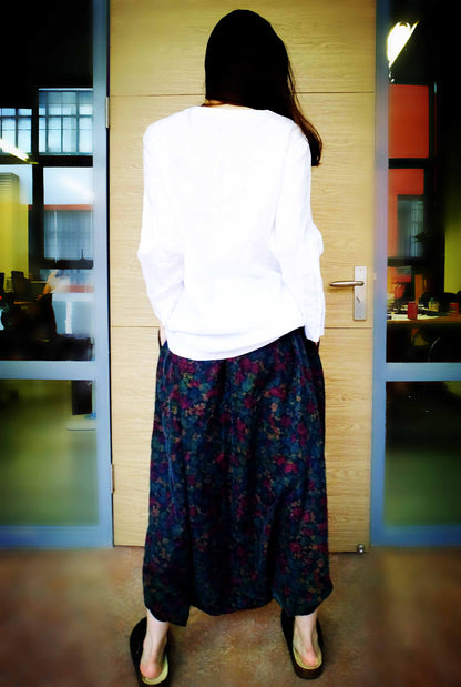 edoa Printed Mud Silk Habotai Harem Pants