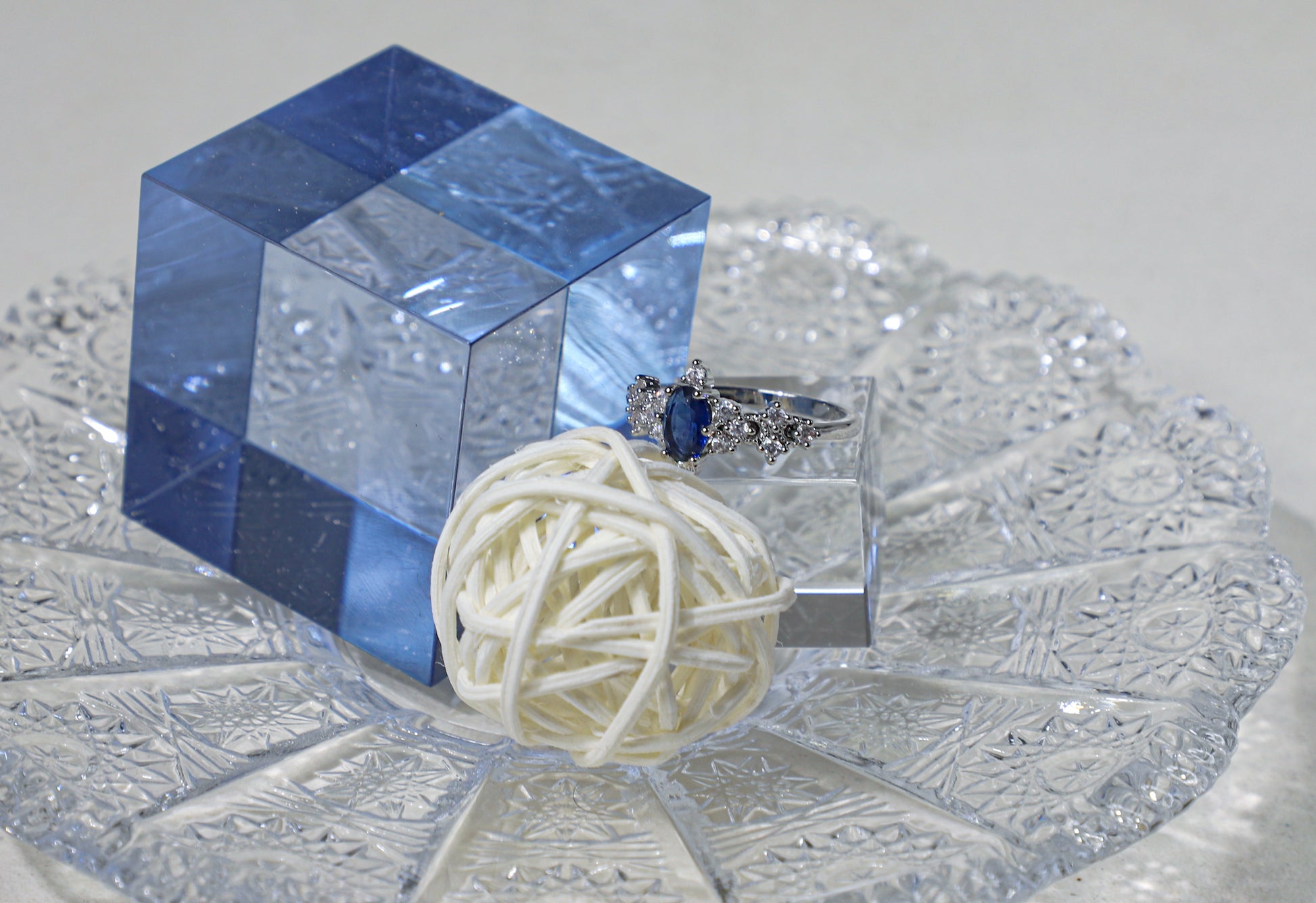 edoa Pave Diamond Oval Sapphire Silver Ring