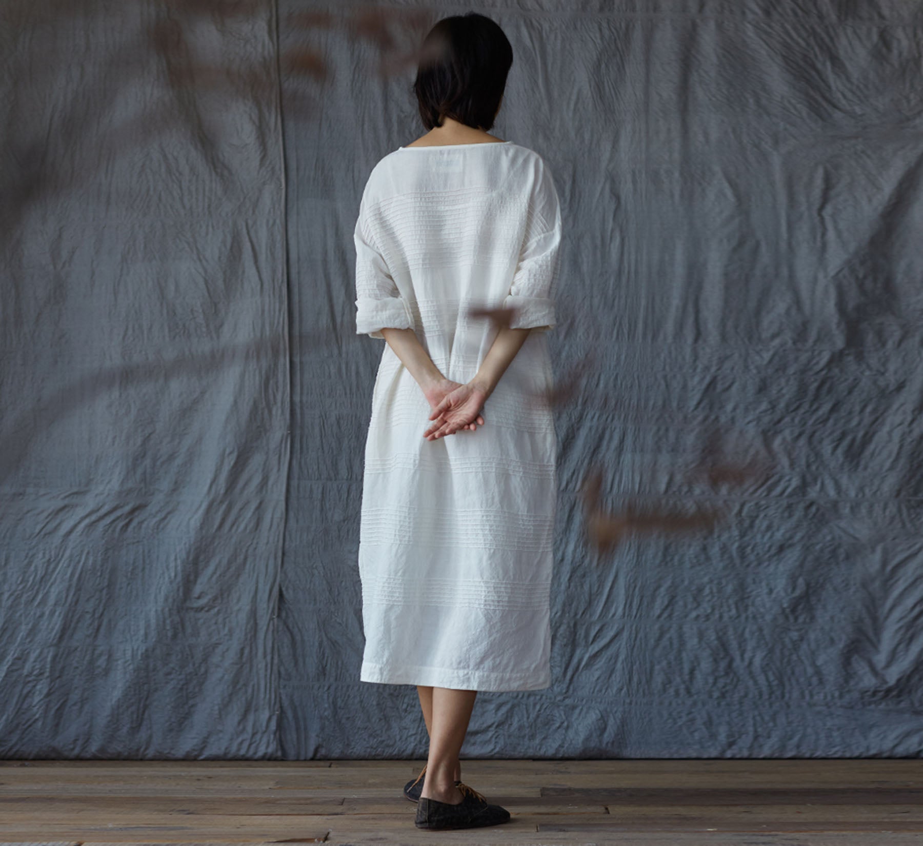 edoa Hand Horizontal Pintucked Cocoon Dress