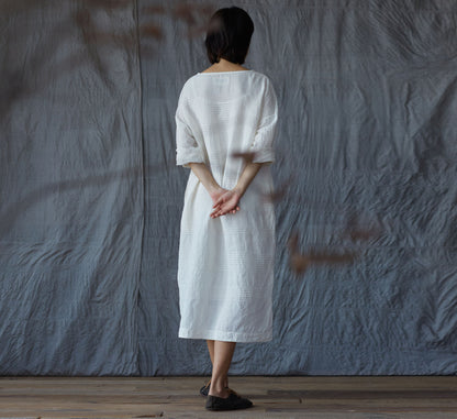 edoa Hand Horizontal Pintucked Cocoon Dress