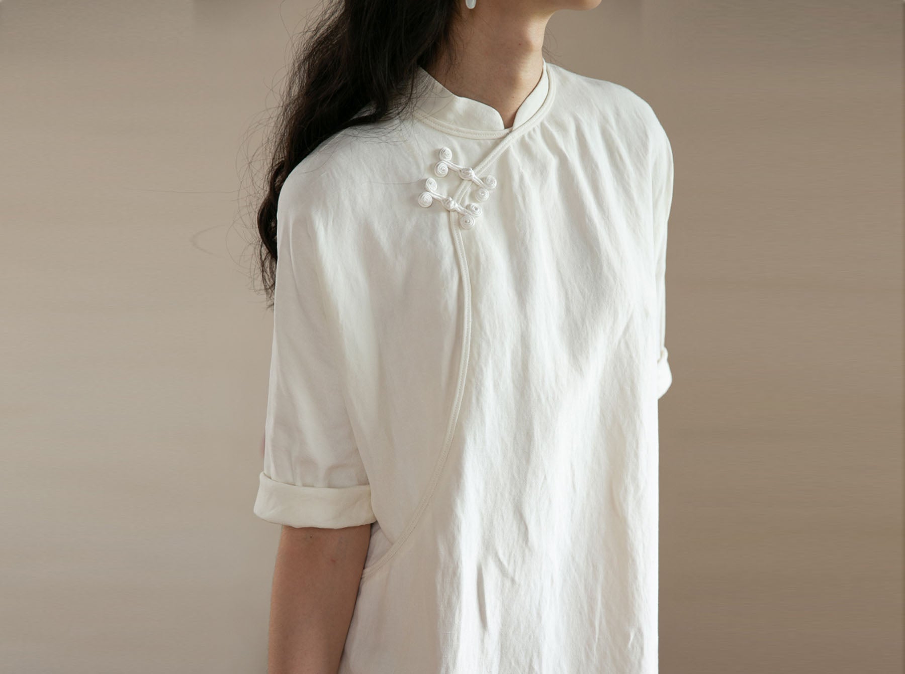 edoa Half Sleeves Silk Linen Blend Qipao