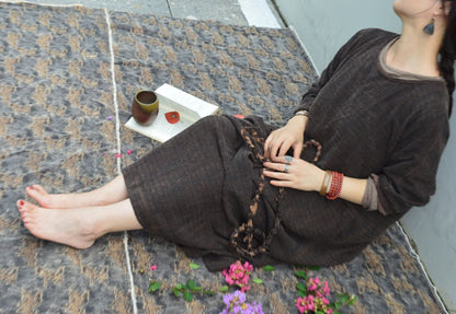 edoa Mud Tussah Silk Jacquard Loose Fitting Long Dress