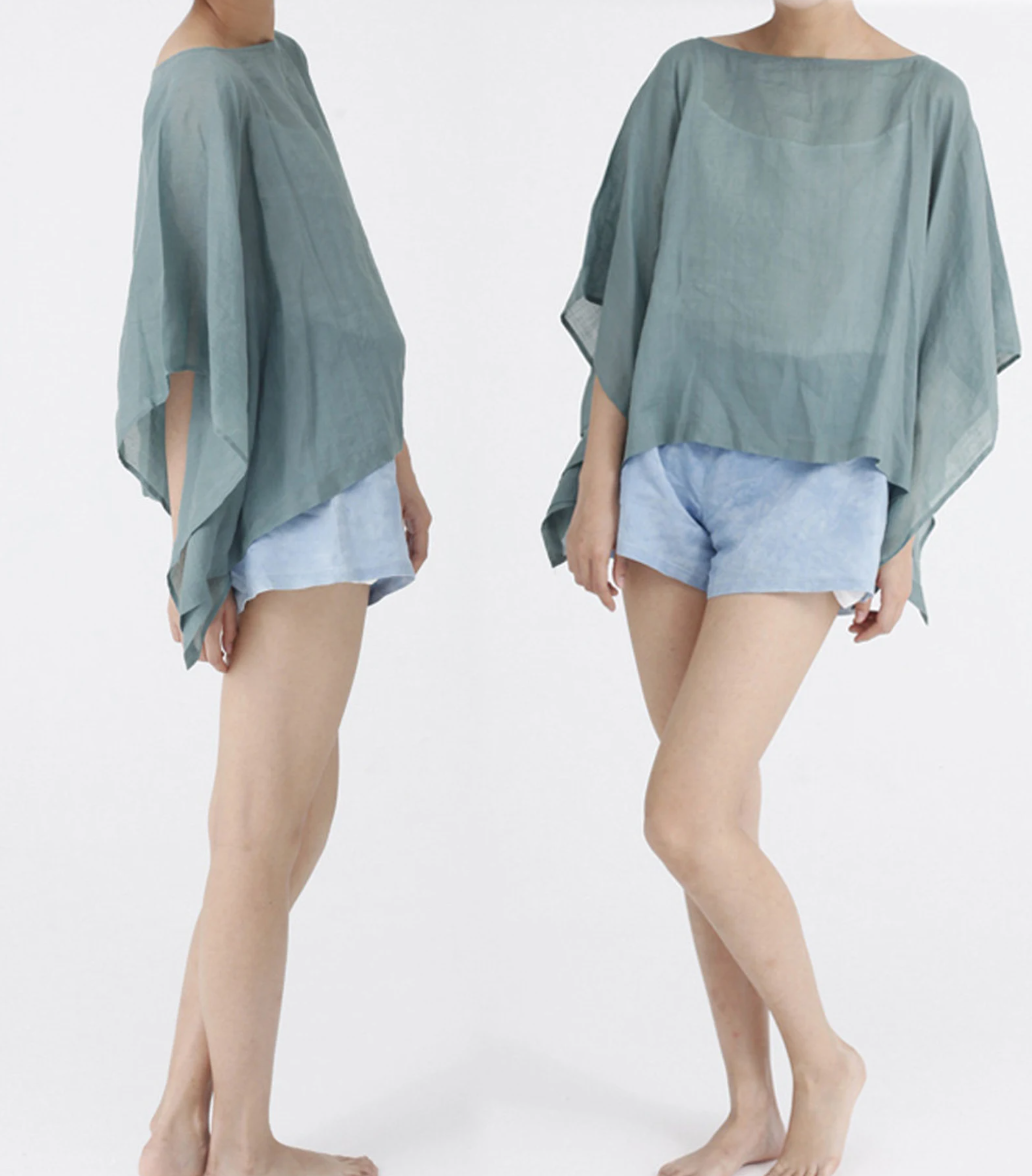 edoa Boxy Oversized Washed Ramie Tunic Blouse