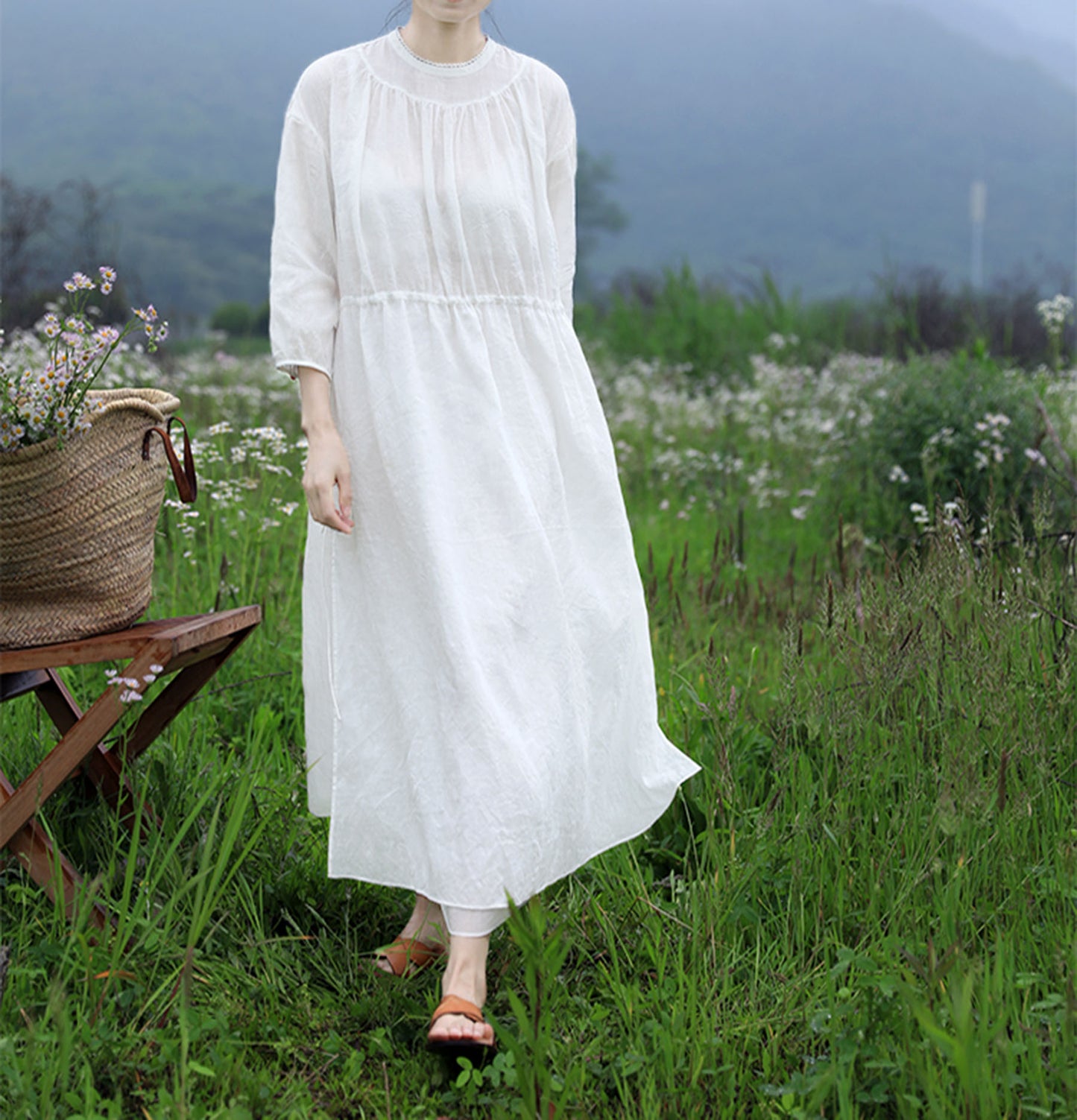 edoa High Counted French Linen Victorian Dress