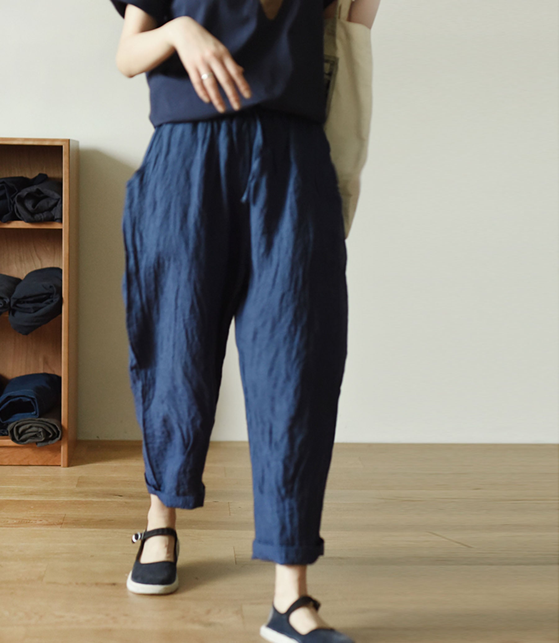 edoa Tapered Boyfriend Yarn Dyed Linen Pants