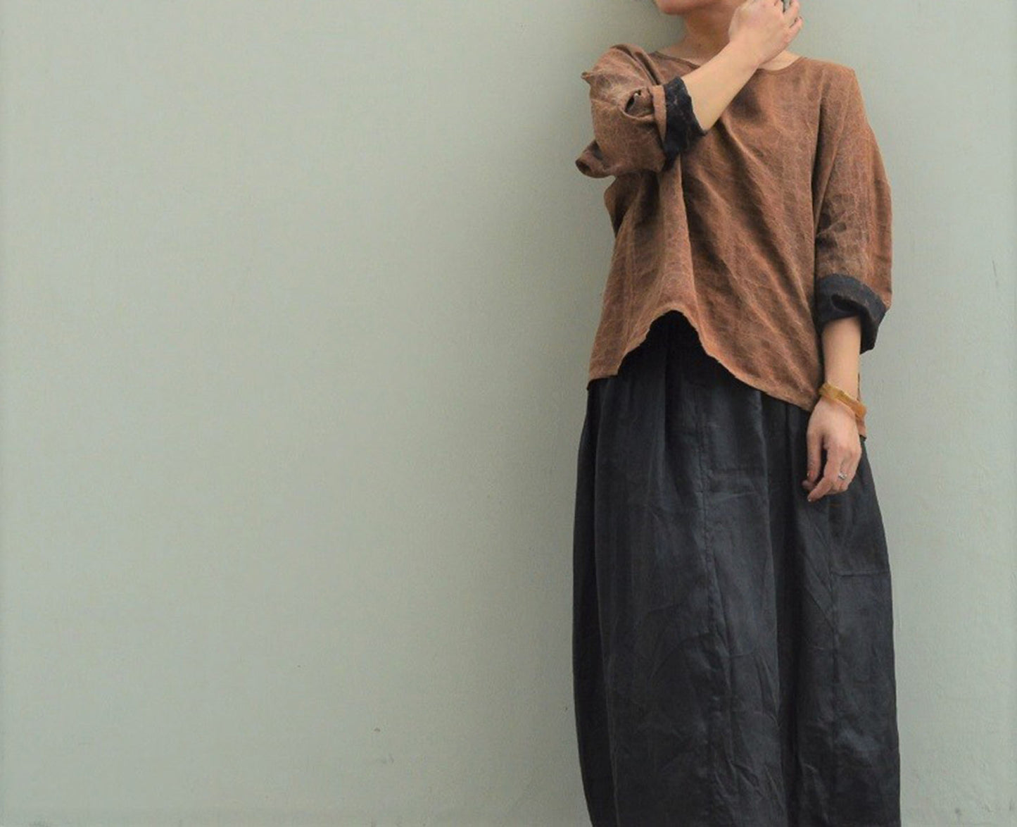 edoa Reversible Cracked Mud Silk Top
