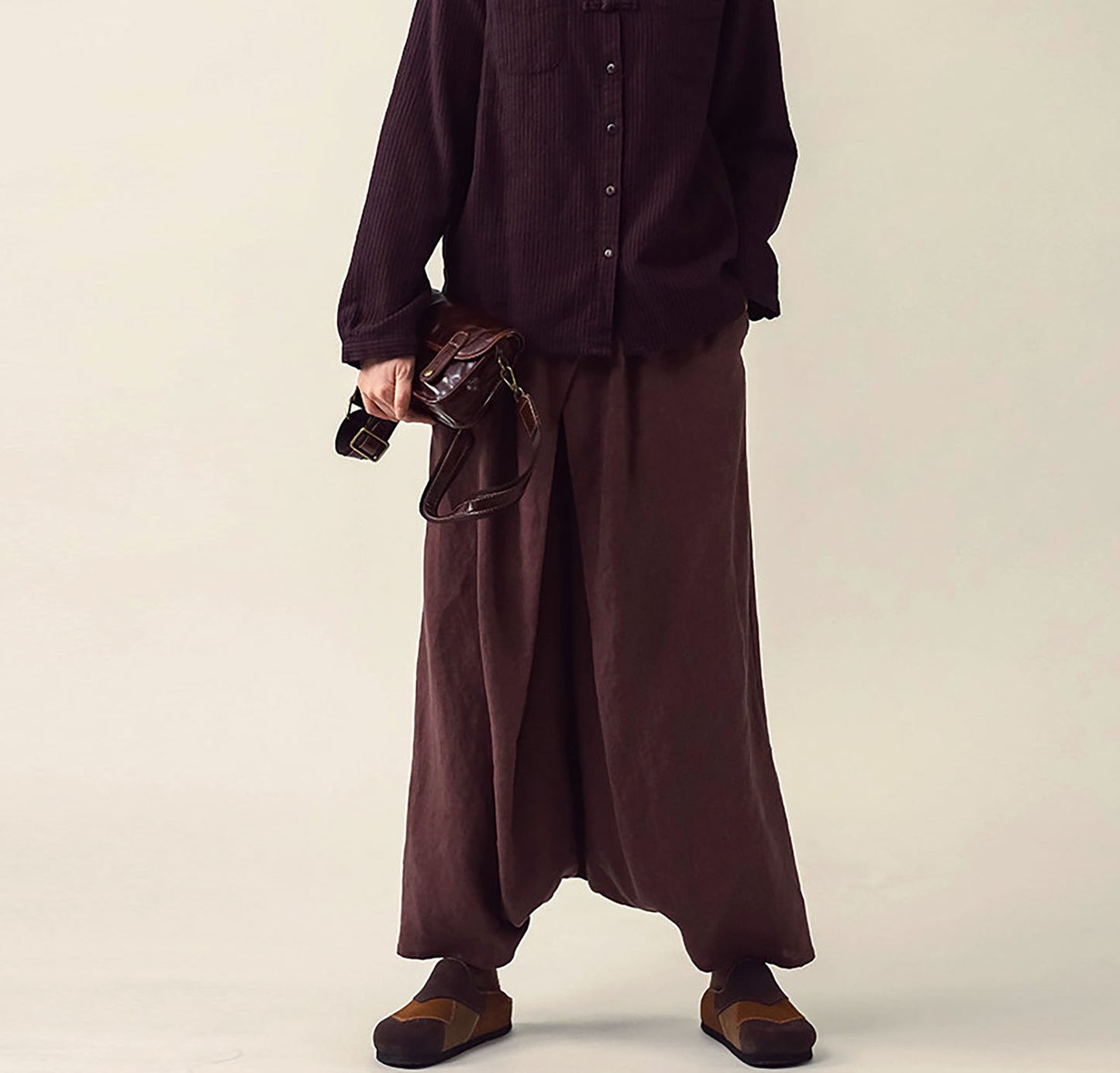 edoa Loose Drop Crotch Heavy Weight Linen Harem Pants