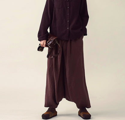 edoa Loose Drop Crotch Heavy Weight Linen Harem Pants