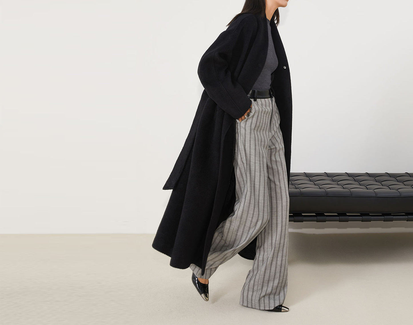edoa Suri Alpaca V-neck Belted Wrap Maxi Coat 