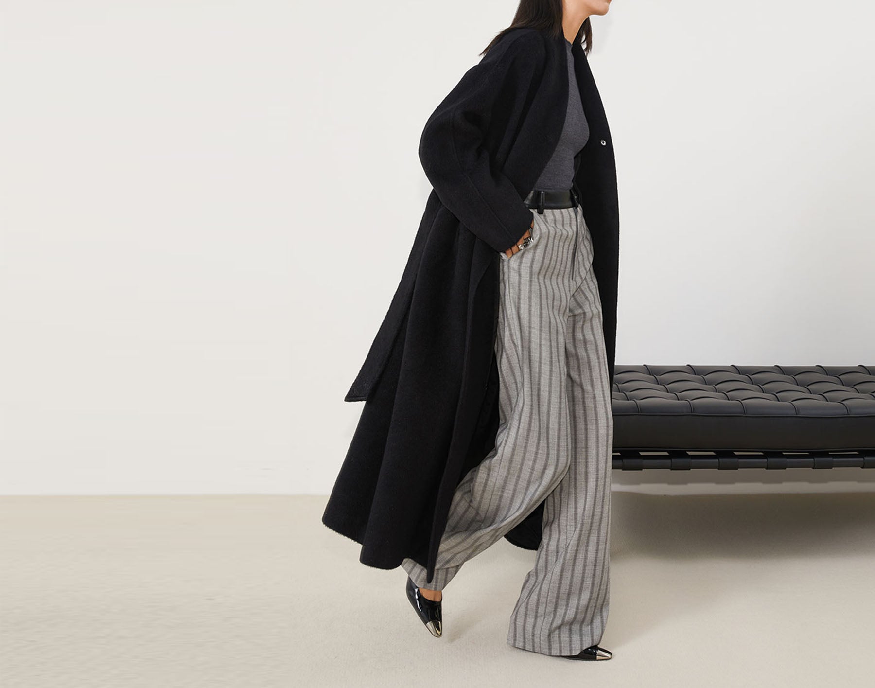 edoa Suri Alpaca V-neck Belted Wrap Maxi Coat 