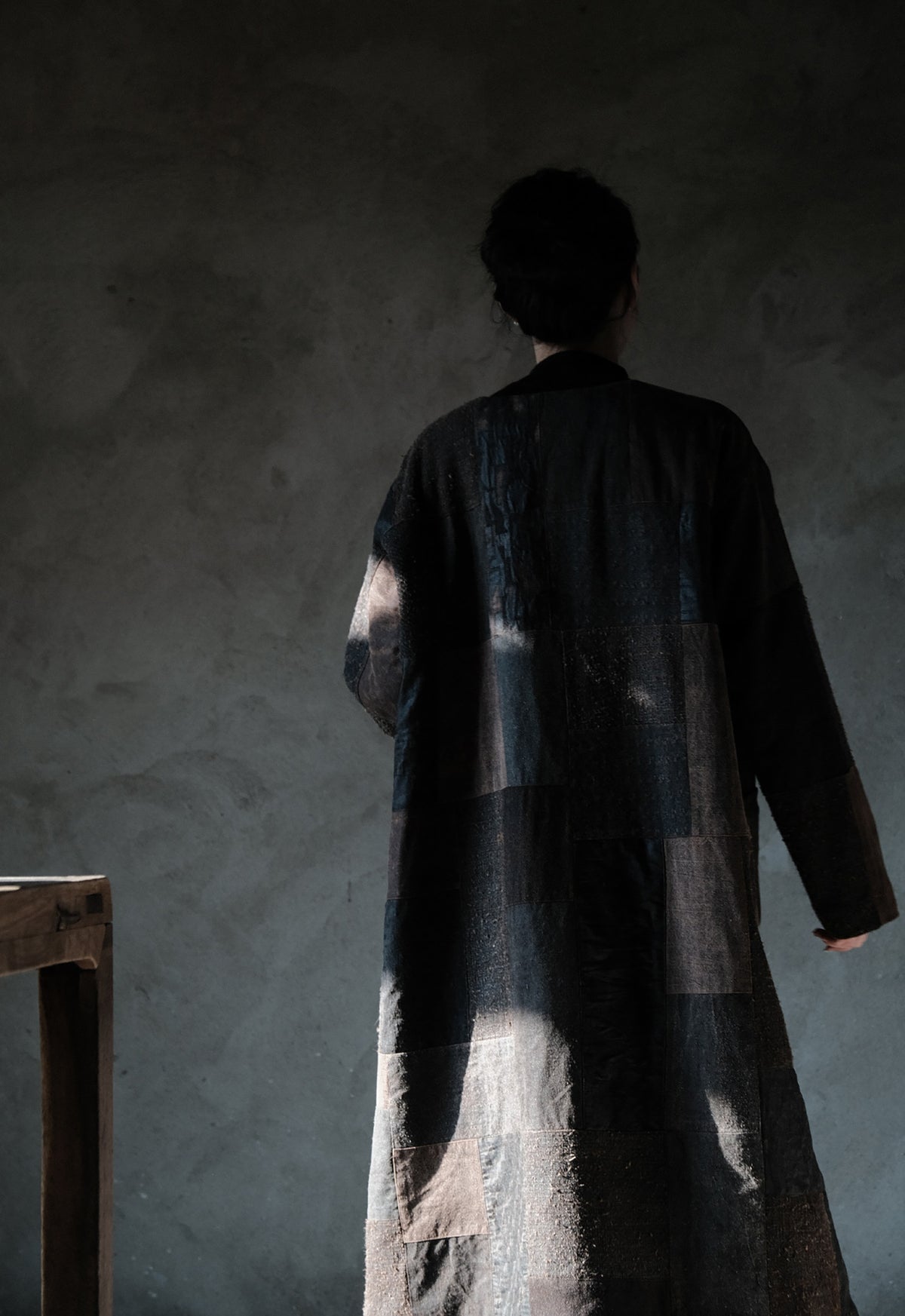 edoa Mud Tussah Silk Goose Padded Patchwork Gown