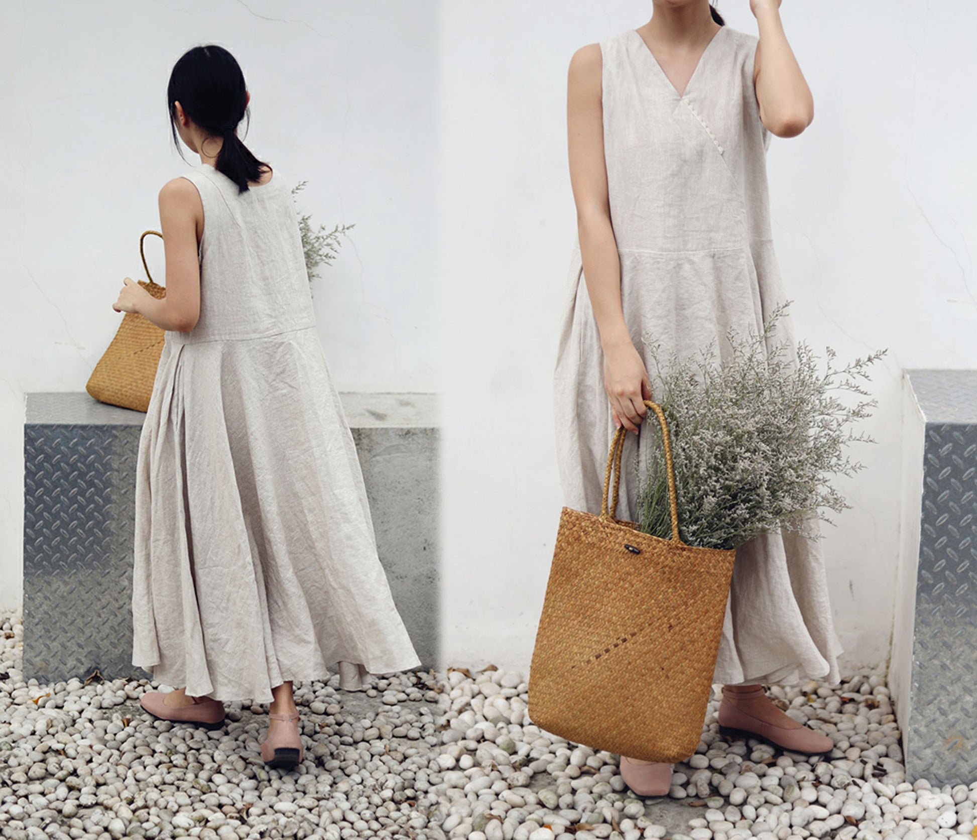 edoa Flax Linen Maxi Circle Dress