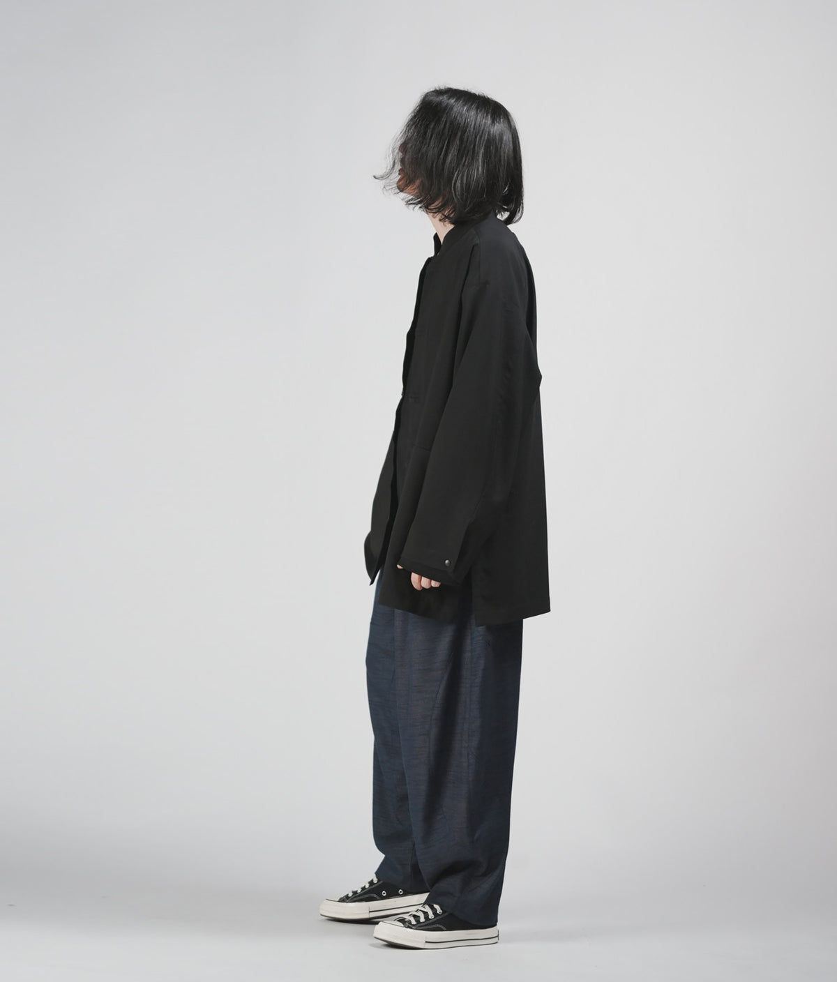 edoa Casual Loose fit Chinese Style Stand Collar Thin Woolen Kung Fu Over Shirt