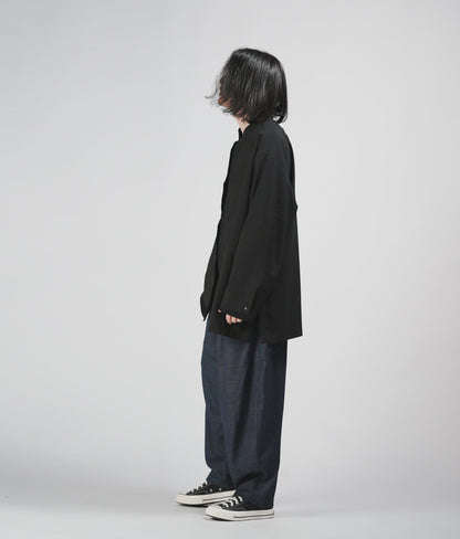 edoa Casual Loose fit Chinese Style Stand Collar Thin Woolen Kung Fu Over Shirt