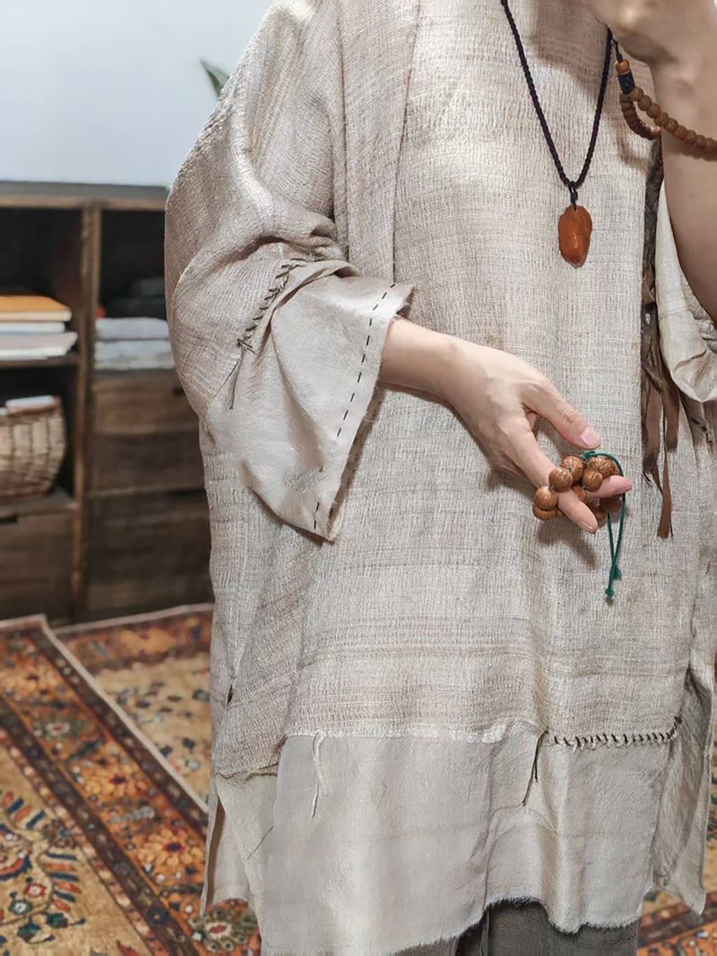 Oversized Natural Tussah Silk Slub Tunic to0329 X327
